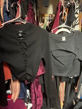 (2) Women’s Black Lace-Up Knit Top by say what and 1 joy lab large